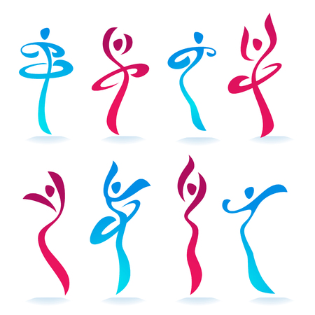Abstract dancing womenâs silhouettes for logo, labels or emblemsのイラスト素材