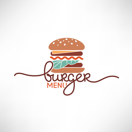 Burger Menu, Vector Logo Template With Simple Flat Burger Image And Lettering Compositionのイラスト素材