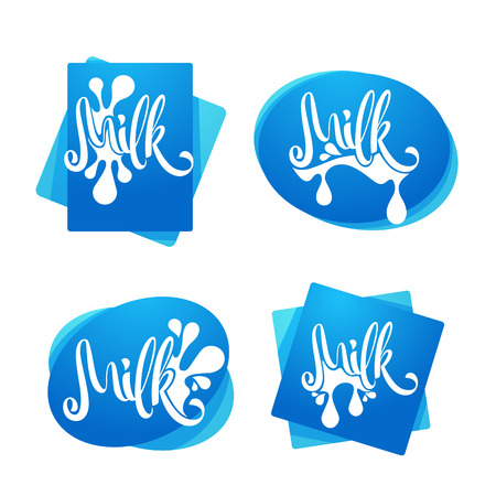 Milk and Dairy Product Logo, Label, Emblem With Hand Drawn Lettering Compositionのイラスト素材