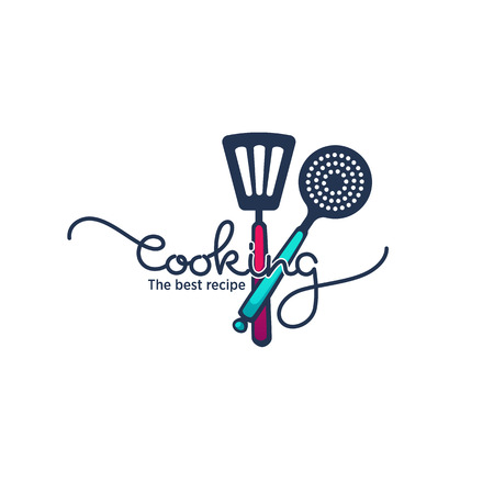 funny and glossy  cooking food and cooking logo, emblem and symbol with hand drawn letteringのイラスト素材