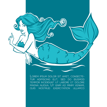 underwater  beautiful mermaid, girl cartoon image for your label, emblem, flyerのイラスト素材