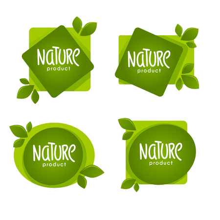 Nature  Product,  organic green  leaves emblems, stickers,  frames and logoのイラスト素材