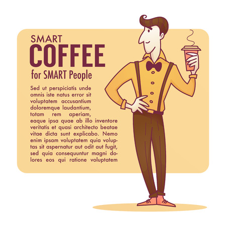 Hipster doodle man holding a cup of coffeeのイラスト素材
