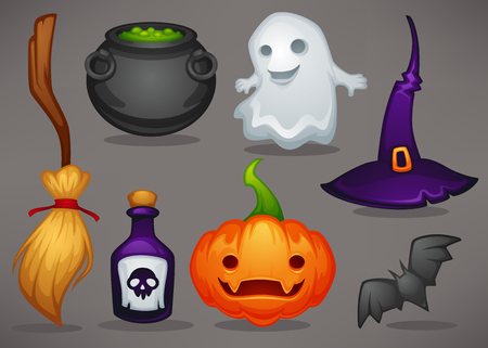 cute cartoon Halloween game icons and objects for your mobile gameのイラスト素材