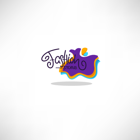 fashion boutique and store logo, label, emblem with bright balloon dress and lettering compositionのイラスト素材