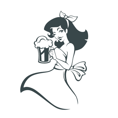 girl and beer,  outline image for your bar or pub sticker designのイラスト素材