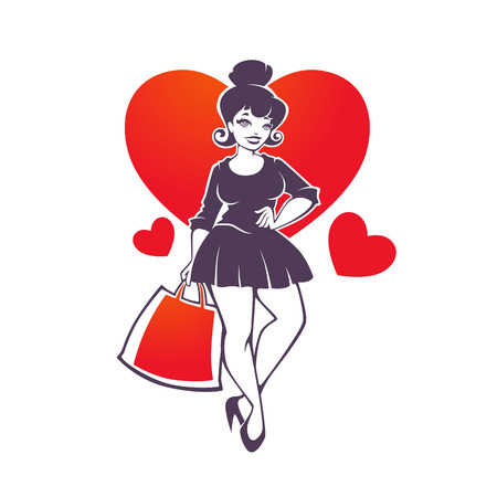 Cartoon fashionable girl  with shopping bag, for your sale companyのイラスト素材