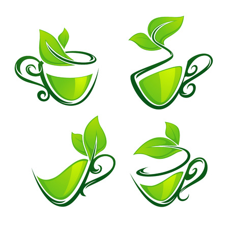 green tea symbols and labelsのイラスト素材