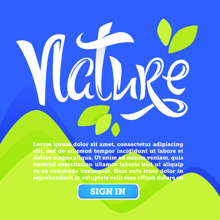 Nature banner, abstract app page template with lettering composition sing in button and place for textのイラスト素材
