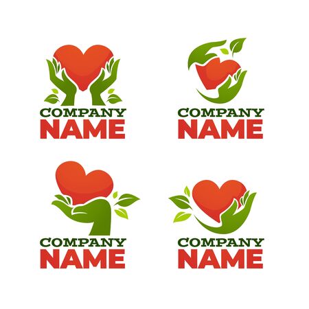 green fingers, vector collection of heart, leaves and hand symbols for your eco and organic logo, labels, emblemsのイラスト素材
