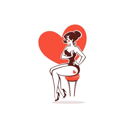 sexy pinup girl on heart shape background for youe logo, label, print, emblemのイラスト素材