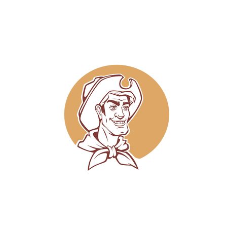 happy cartoon cowboy portrait for logo, label, emblemのイラスト素材