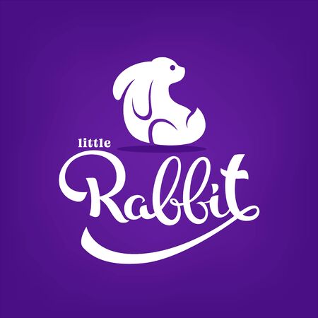 Little Rabbit, vector silhouette, small cute bunny with lettering composition for your logo, label, stickerのイラスト素材