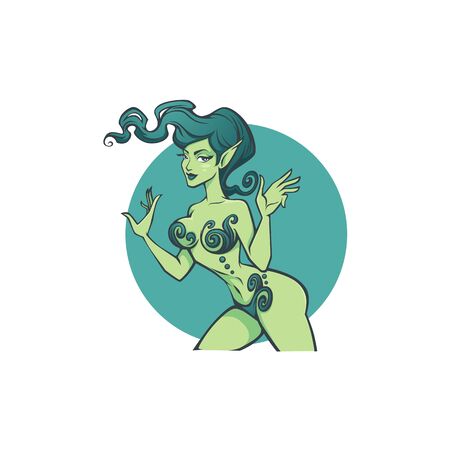 fantasy nature symbol, earth element looking as a beautiful woman illustrationのイラスト素材