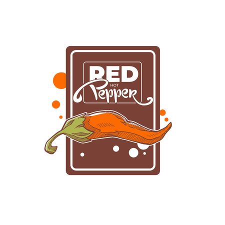 Red Hot  Pepper sketching icon, label, sticker and emblems, with lettering compositionのイラスト素材