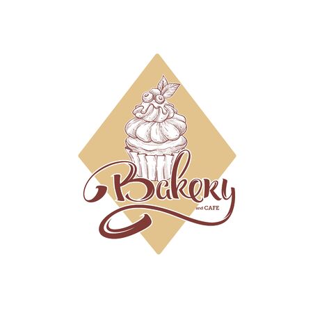 Sweet cake bakery and cafe, sketching illustration and lettering compositionのイラスト素材