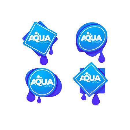 natural spring water, vector  logo, labels and stickers templates with aqua dropsのイラスト素材