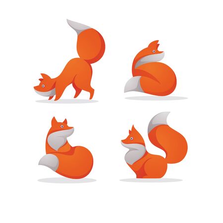vector cartoon bricht and funny fox in defferet poses for your logo, label, emblemのイラスト素材