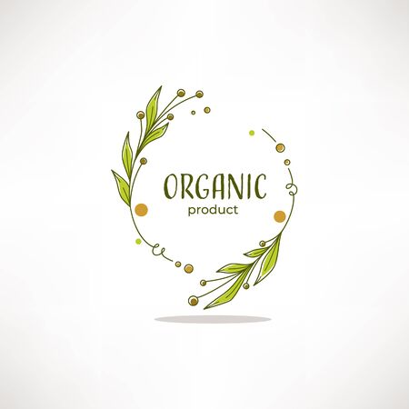 Nature, Organic, Bio, Nature doodle floral  leave emblems,  frames and logoのイラスト素材