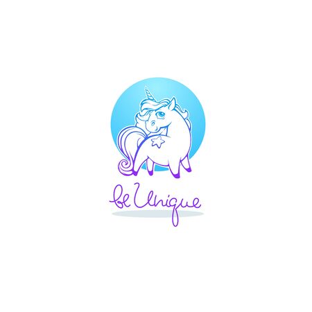 Be Unique, Little Cute Unicorn, and line  lettering composition vector illustration for your label, logo, emblemのイラスト素材