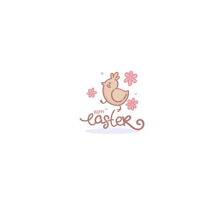 Happy Easter greating logo, label, emblem with little bird image and lettering compositionのイラスト素材