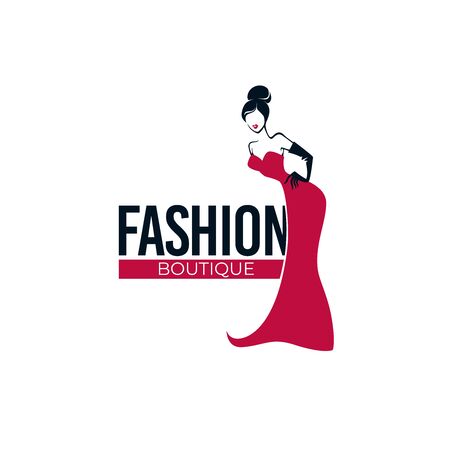 Retro Fashion, lady in red dress, fashion store, salon, boutique logo and emblemのイラスト素材