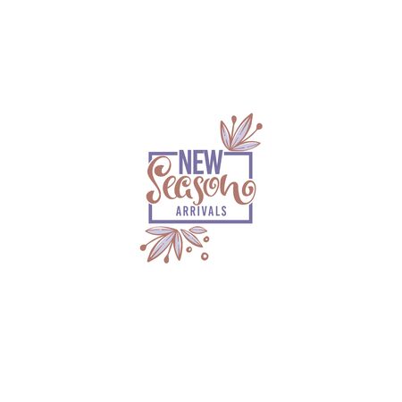 New Season Arrivals handdrawn lettering composition with floral spring elementsのイラスト素材
