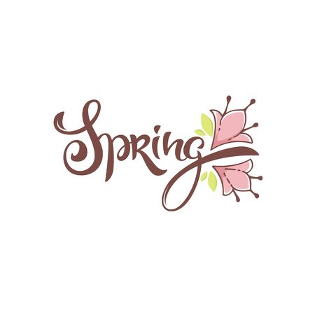 Spring lettering composition with doodle flowersのイラスト素材