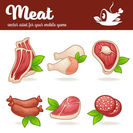 Meat collection, cartoon vector asset for your mobile gameのイラスト素材
