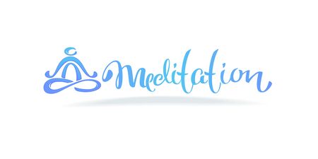  Meditation logo with lettering composition and human symbol in yoga poseのイラスト素材