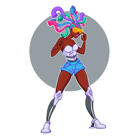 sexy and beauty afro american neon cyberpunk vector girl imageのイラスト素材