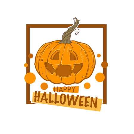 Happy Halloween logo, label, emblem, with sketch drawing pumpkin , and frameのイラスト素材