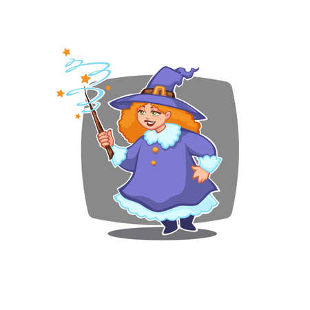 Little Witch, portrait of young attractive witch for your Halloween label, emblemのイラスト素材