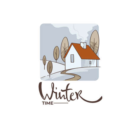 winter time, cute cartoon illustrationのイラスト素材