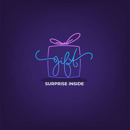 Gift and Present Doodle Lettering with Image of Present Box on neon backgroundのイラスト素材