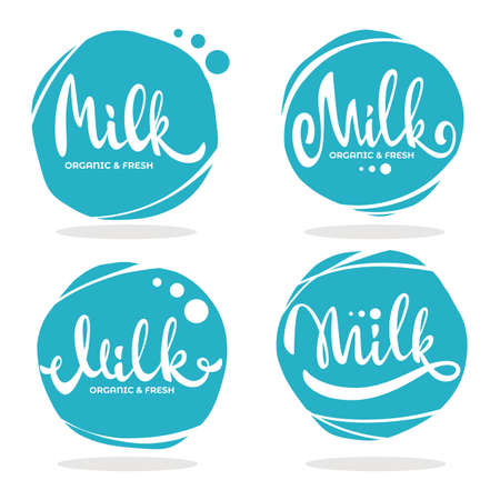 Milk and Dairy Product , Label, Emblem With Hand Drawn Lettering Compositionのイラスト素材