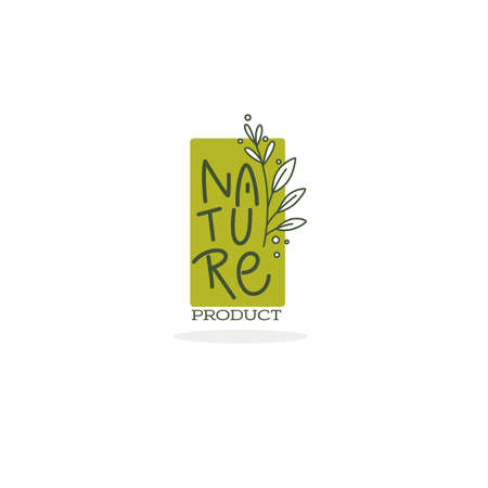 Nature, emblems,  frames and logo with doodle lettering and plant imageのイラスト素材