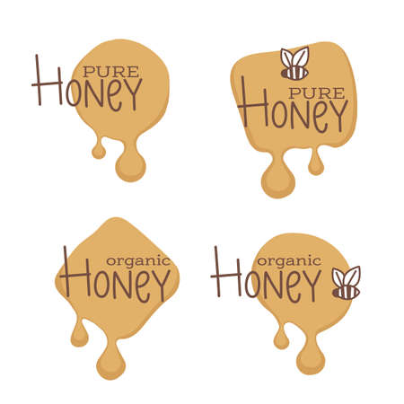 Natural  Honey sticker, symbol,  label, emblem collection, with hand drawn doodle  lettering compositionのイラスト素材