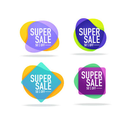 super sale, vector collection of bright discount bubble tags, banners and stickersのイラスト素材