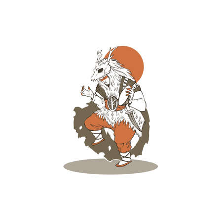 dancing pagan shaman, vector illustration for your tattoo, label, printのイラスト素材