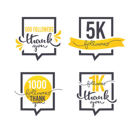 1000, 500, 5K followers and members , thank you frames, bubbles and banners, with lettering compositionのイラスト素材