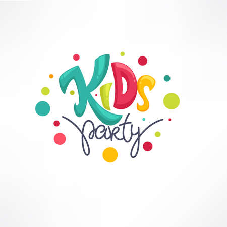 Kids Party, playful lettering logo compositionのイラスト素材