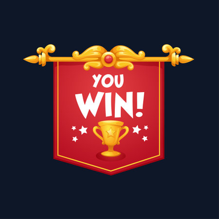 You Win, congratulation bright and glossy flag with lettering composition on dark backgroundのイラスト素材