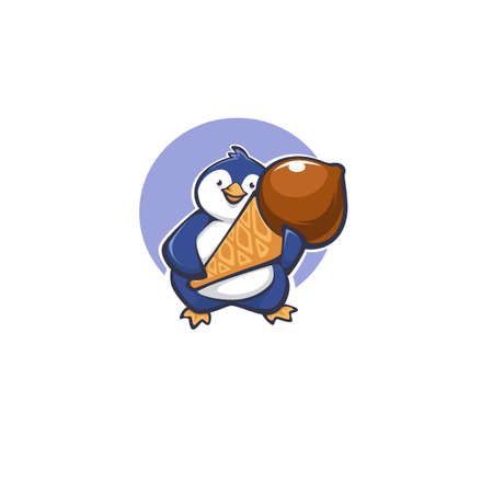 pinguin holding a large ice cream, vector  mascotのイラスト素材