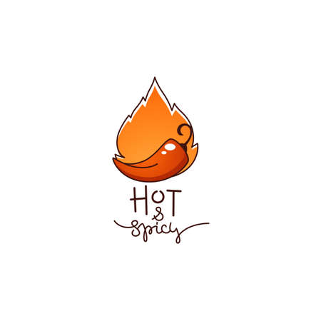 Hot and spicy chili pepper doodle icons and emblems, with lettering compositionのイラスト素材