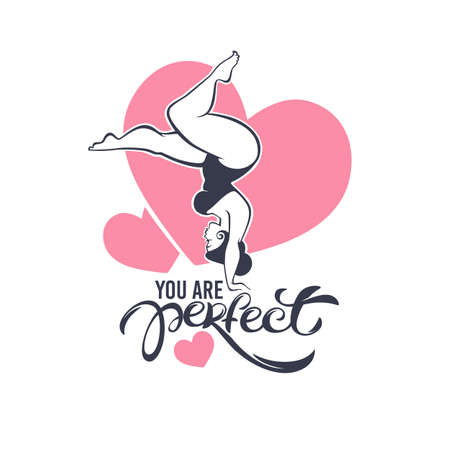 happy plus size pinup girl on heart shape backgroundのイラスト素材