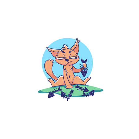 cartoon cat and unhealthy food, vector illustrationのイラスト素材