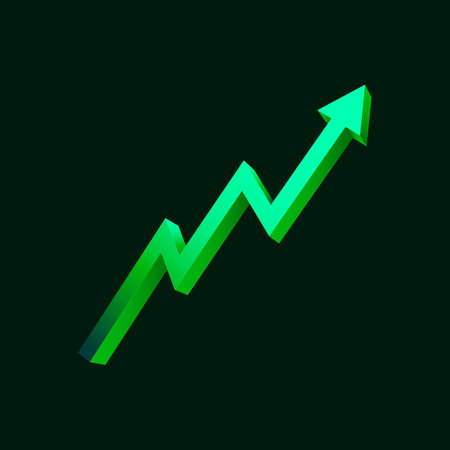 Green uptrend abstract background. A green arrow is showing the trend of the market to uprise. Background for the economy and data analysis.のイラスト素材