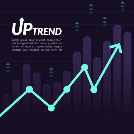 Green blue arrow uptrend graph and bar chart in digital and tech theme, showcasing financial growth with modern data visualization. Perfect for tech-related projects, presentationsのイラスト素材