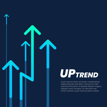 Uptrend arrow lines abstract background. A group of digital green arrows rising in the background shows feelings of exponential growth, fast, motivation, and positive meaning.のイラスト素材